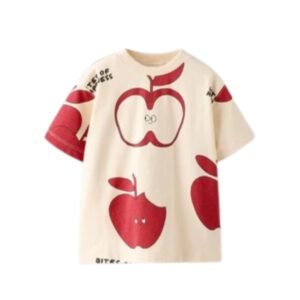 Googo Gaaga Kids Cotton Blend Regular Fit T-Shirt Apple Printed Cotton Blend Half Sleeve T-Shirt(5-6 Year) Red