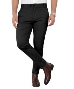 Mehrang Men's Slim Fit Casual Mid Rise Trousers, Cotton Blend, Side Pockets (in, Numeric, 34, Regular, Black)