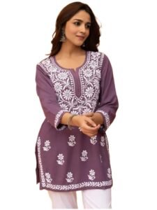 Sidhidata Stylish Women's Rayon Kurti with 3/4 Sleeves & Beautiful Neck Embroidery – Ideal for Casual Office Wear & Everyday Comfort (Kurti Angell Purple_XXL_Purple_XX-Large)
