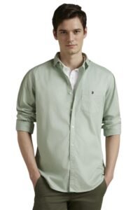 Louis Philippe Cotton Men's Slim Fit Shirt (LRSFCSLP900579_Green, 40