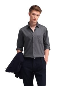 Arrow Solid Slim Fit Mens Formal Shirt - 100% Cotton, Breathable & Comfortable, Full Sleeves Shirts for Men - 40, Grey