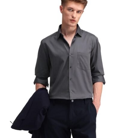 Arrow Solid Slim Fit Mens Formal Shirt - 100% Cotton, Breathable & Comfortable, Full Sleeves Shirts for Men - 40, Grey