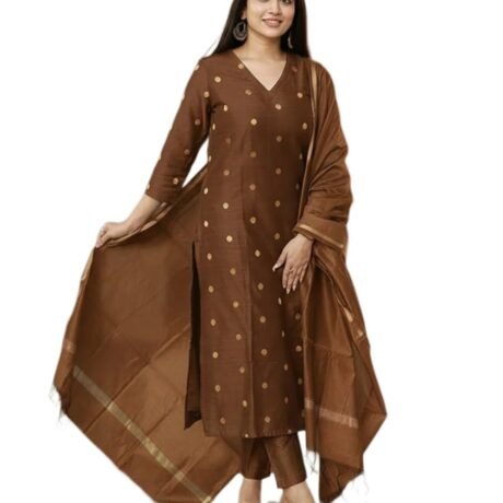 GoSriKi Women's Rayon Viscose Printed Straight Kurta with Pant & Dupatta (SDF BROWN-VKS01-GS_XXL_BROWN_XX-Large)