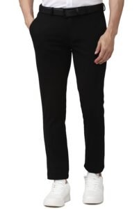 Peter England Men's Formal Stretchable Knit Super Slim Fit Mid Rise Trouser | Comfort Lycra | 360-Degree Stretch Black, 32