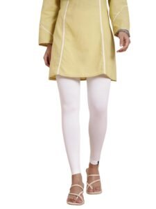 TWIN BIRDS Ankle Leggings for Women | Super Stretchable Cotton Elastane Legging | Wide Waistband | Daily Casual & Kurti Wear Pearl White