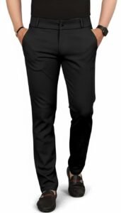 Mehrang Men's Slim Fit Casual Mid Rise Trousers, Cotton Blend, Side Pockets || Classic Slim Fit Chino Pants || Business Casual Dress Trousers (in, Alpha, L, Regular, Black)