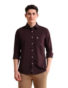 U.S. POLO ASSN. Solid Regular Fit Shirts for Men - 100% Cotton, Full Sleeve Mens Casual Shirts -XL, Maroon