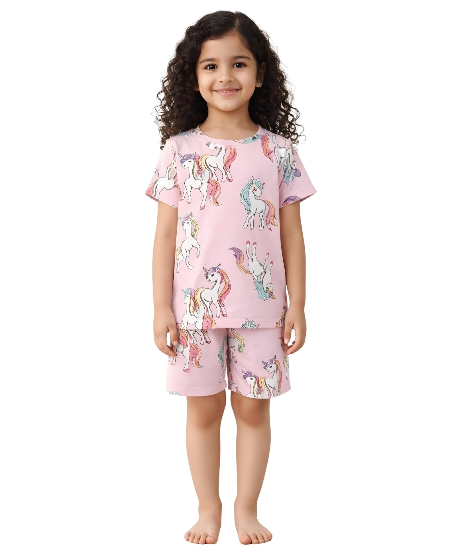 ANTHRILO Pajama T-Shirt Set for Girls | Kids Night Suit for Girls | Nightwear for Girls | 100% Cotton Pyjama Set Unicorn Star Pink Print | Short Sleeve T-Shirt & Pajama | 10-12 Years