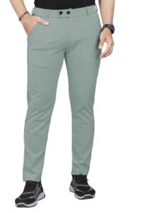 Mehrang Men's Casual Textured Slim Fit Trousers, Formal Pants with Button Closure, Side Pockets (in, Numeric, 36, Regular, English Green)