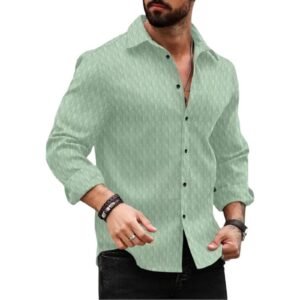 DEELMO Men's Regular Fit Button Down Dress Shirts Textured Long Sleeve Casual Hawaiian Shirt Pista