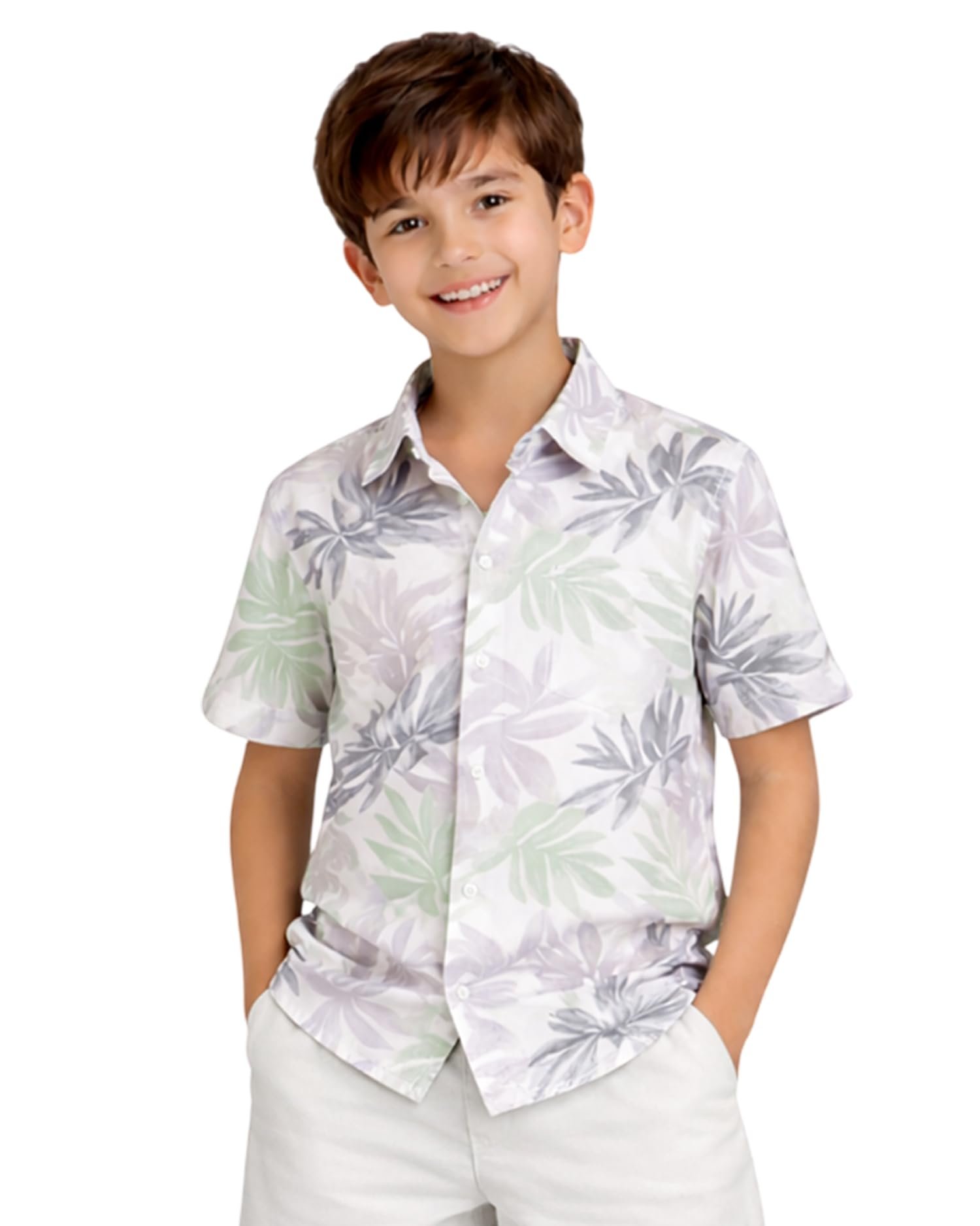 Kuchipoo Boys Printed Collar Shirt | Half Sleeve Casual Shirt | Stylish Summer Wear for Boys | 13-14 Years (Shirt-684)