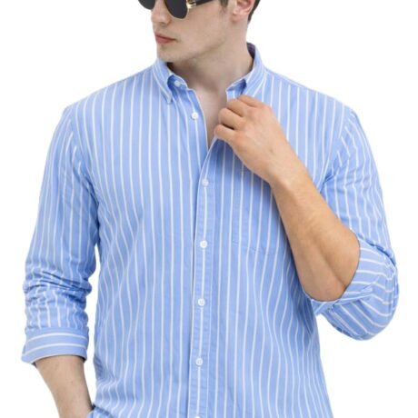 Men's Casual Printed Striped Stylish Latest Formal Shirt for Men (in, Alpha, S, Lightblue)