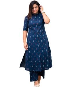 GoSriKi Women's Rayon Viscose A-Line Printed Kurta with Pant (VIBHA BLUE-VKS01-GS_S_Blue_Small)