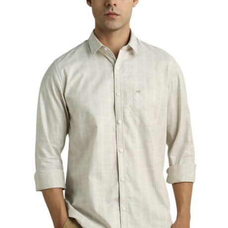 Peter England Men Grey Stripe Full Sleeves Casual Shirt