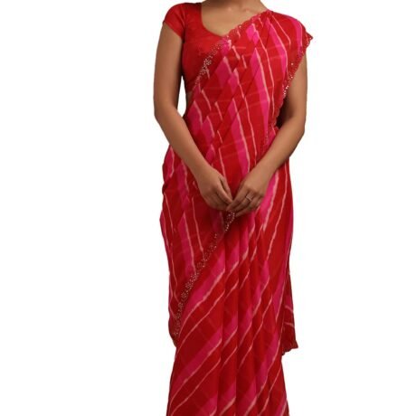 Soch Womens Fuchsia Georgette Leheriya Print Saree