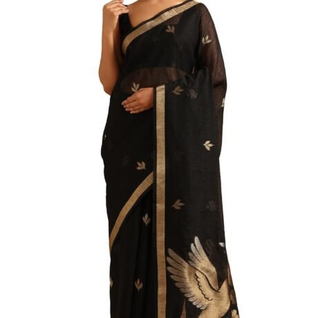 Soch Womens Black Organza Botanical Zari Woven Saree