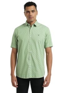 Allen Solly Men's Printed Regular Fit Half Sleeves Shirt (ASSHQSPF741597_Green_40)