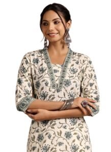 GLAMALUE New Cotton Leaf Printed Casual Straight Kurta for Women | Women Formal Kurti