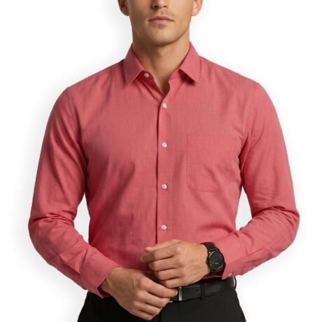 Peter England Men's Everyday Solid Slim Fit Full Sleeve Formal Shirt | Cotton-Rich Red