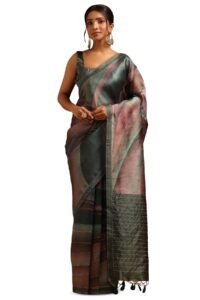 Soch Womens Green Tussar Abstract Saree With Hand Embroidery