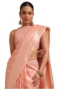 Soch Womens Peach Tussar Woven Design Saree