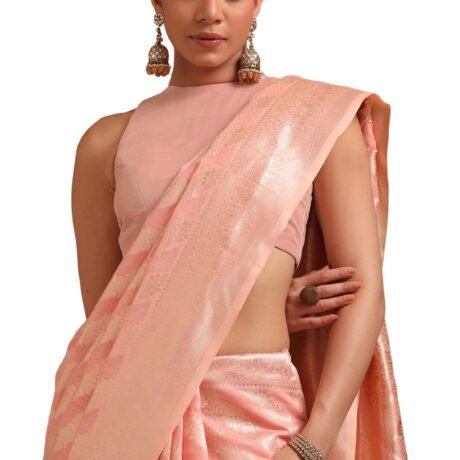 Soch Womens Peach Tussar Woven Design Saree