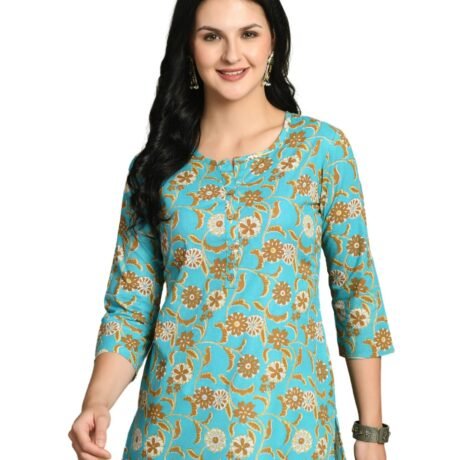 feranoid Designer 4 Button Short Straight Kurti with 3 Quarter Sleeves