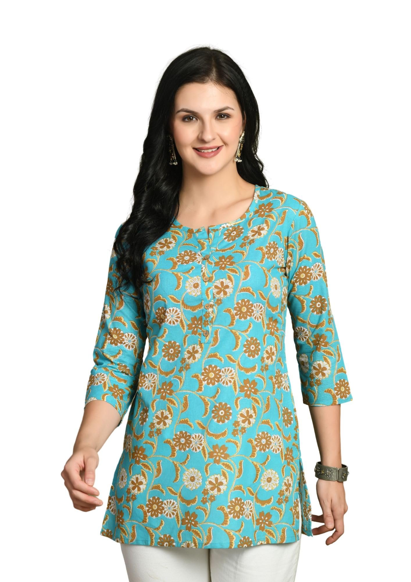 feranoid Designer 4 Button Short Straight Kurti with 3 Quarter Sleeves
