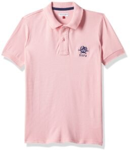 U.S. POLO ASSN. Polo T Shirt for Kids Boys - Soft Cotton Fabric, Regular Fit, Ribbed Collar with Short Button Placket Boys T-Shirt - L, Light Pink