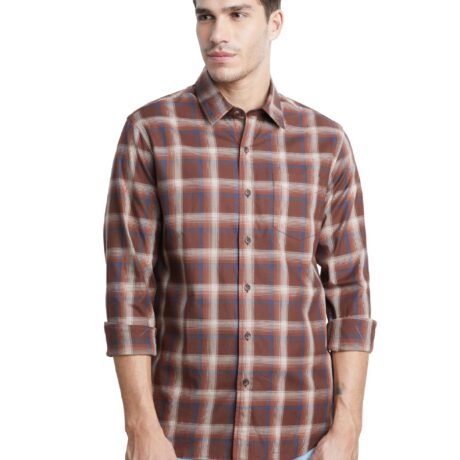 Men's Stylish Checkered Casual Shirt - Regular Fit | Full Sleeve | Pure Cotton | Smart Casual Wear (Available in Plus Size) (SP-M-S25-CS-108-Brown1-M)